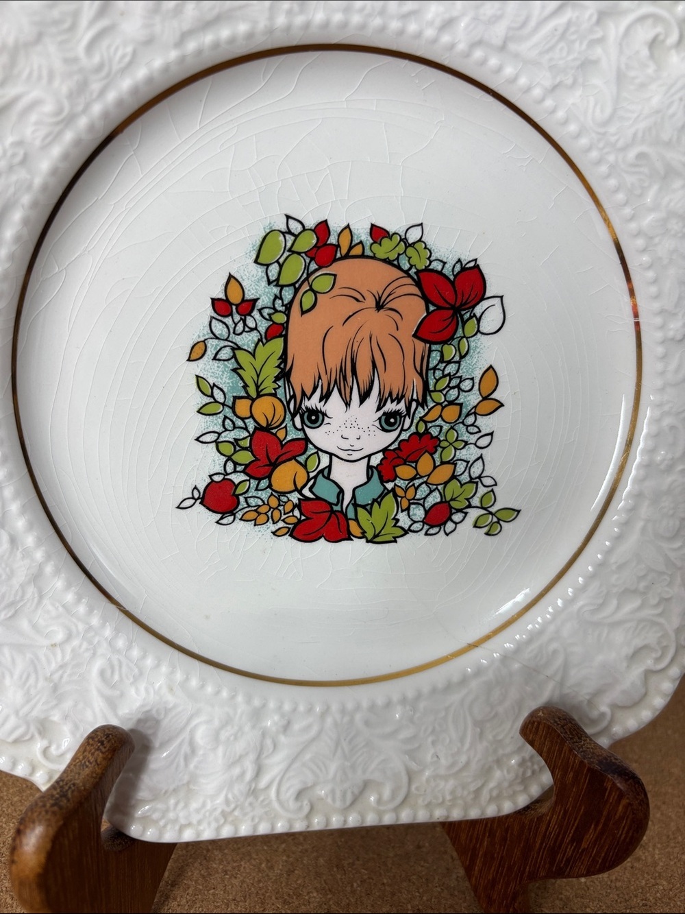 Lord Nelson Pottery Pixie 8.5” Square Plate Floral Border Big Eyes Decorative - Picture 2 of 9
